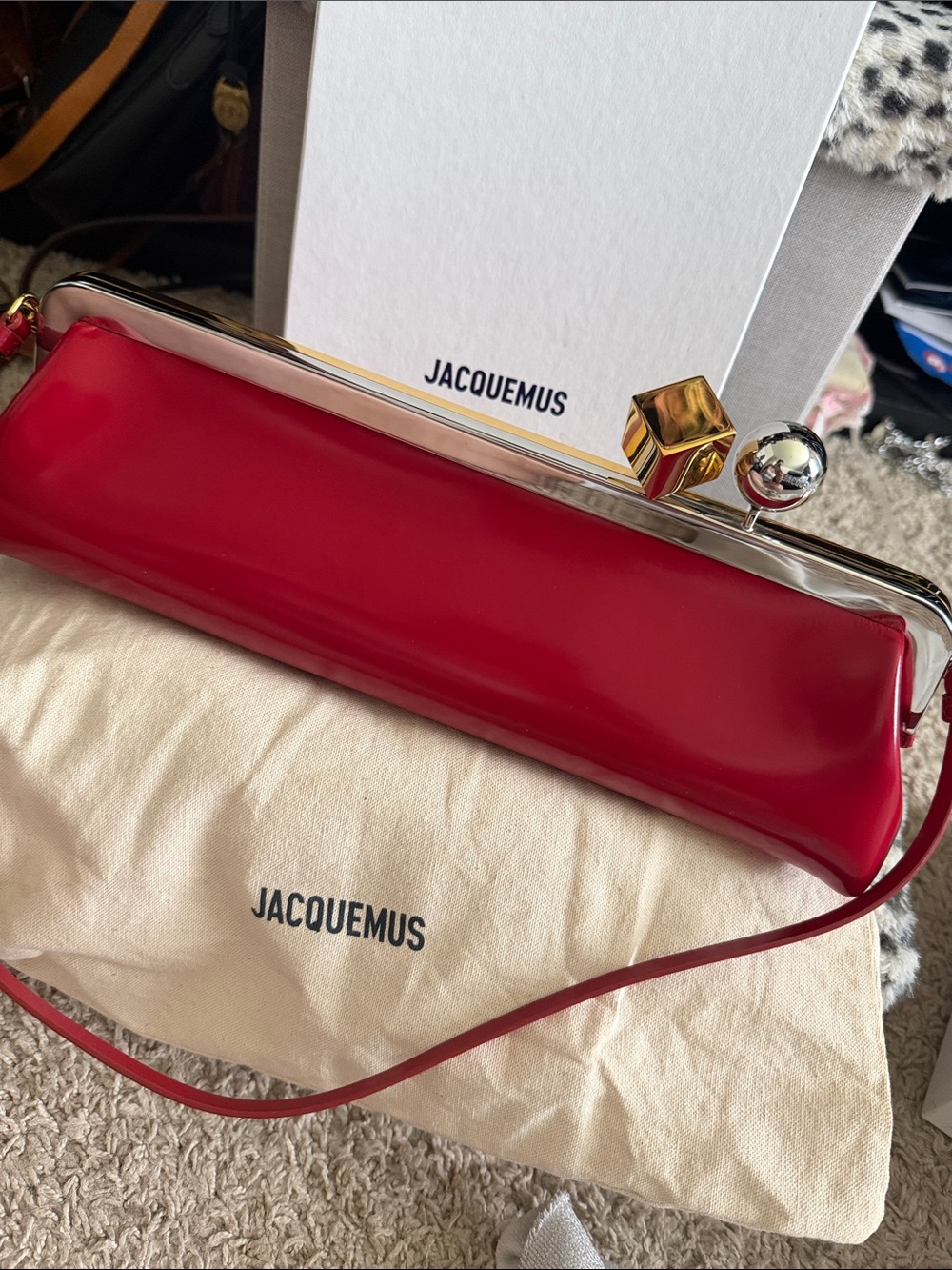 Jacquemus La Pochette Salon Red Patent Leather Clutch